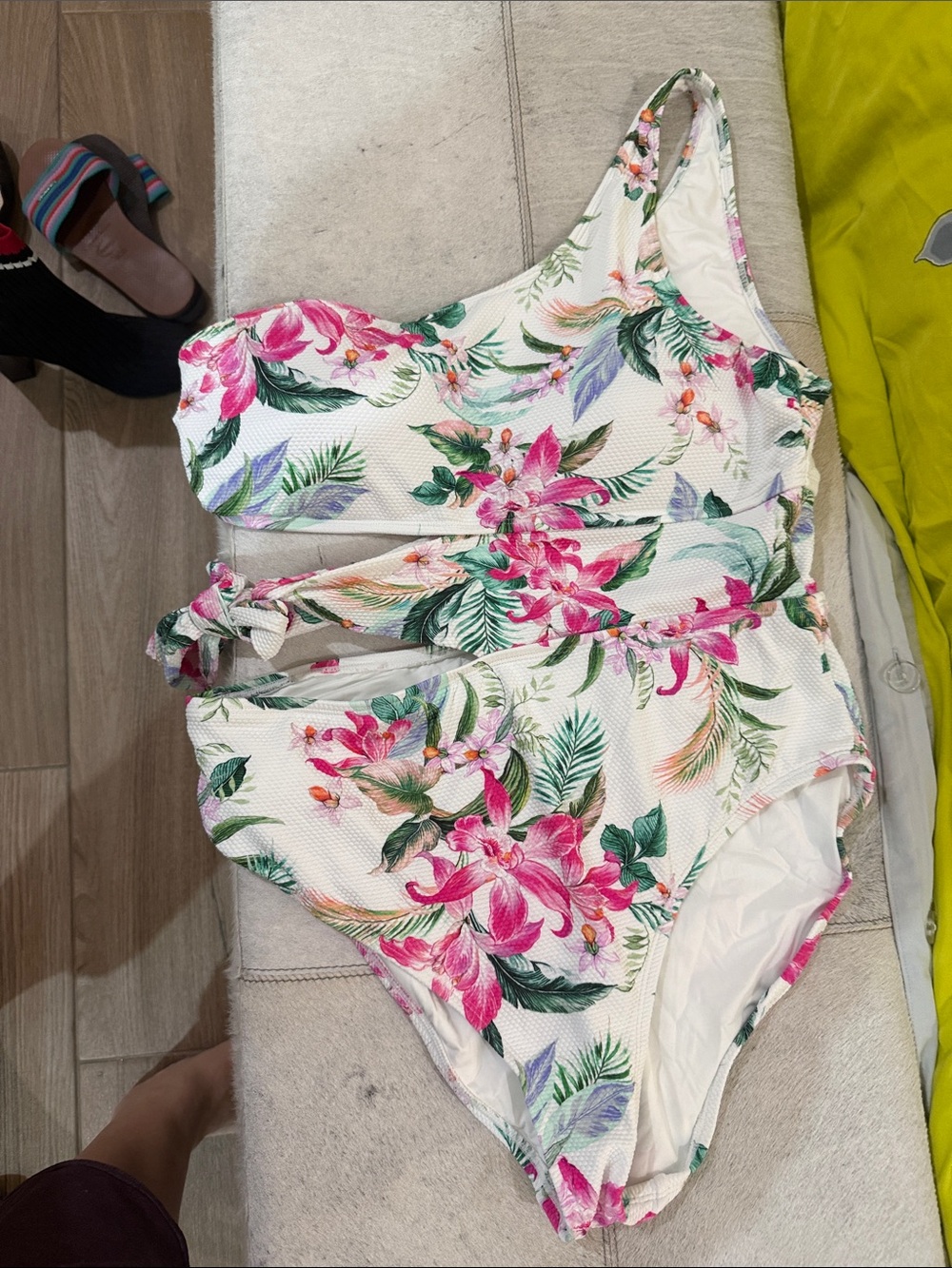La Blanca One-Shoulder Floral One-Piece Swimsuit - Pink, Green & White